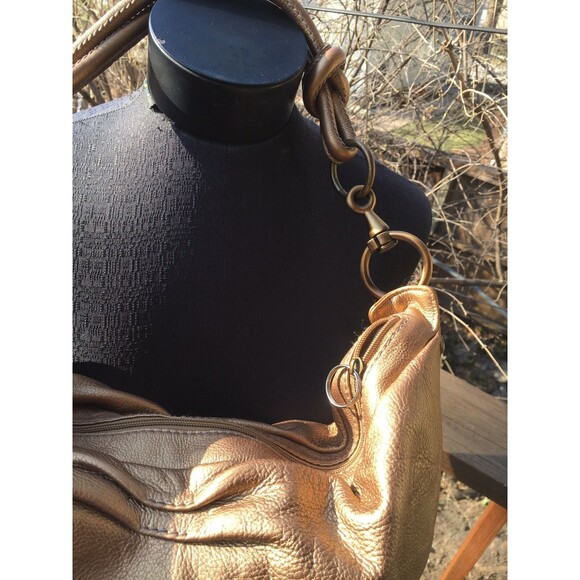 Fossil Genuine Leather Gold Pebbled Hobo Sling Shoulder Bag Purse Shoulder Bag - Picture 2 of 10